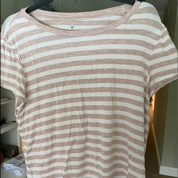 BURNT PINK STRIPED AMERICAN EAGLE TSHIRT - Picture 1 of 1